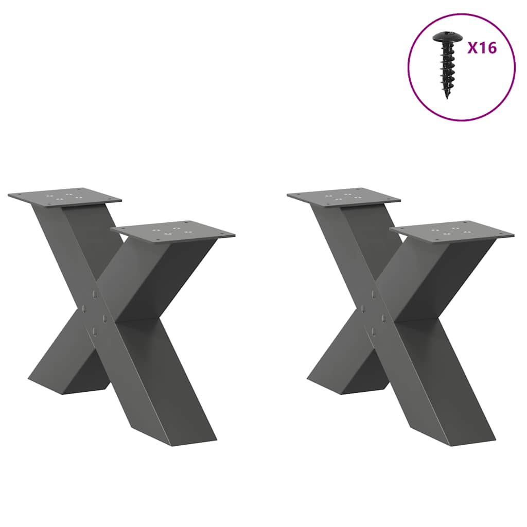 Gambe per Tavolino da Caffè forma X 2 pz Antracite 60x(30-31)cm