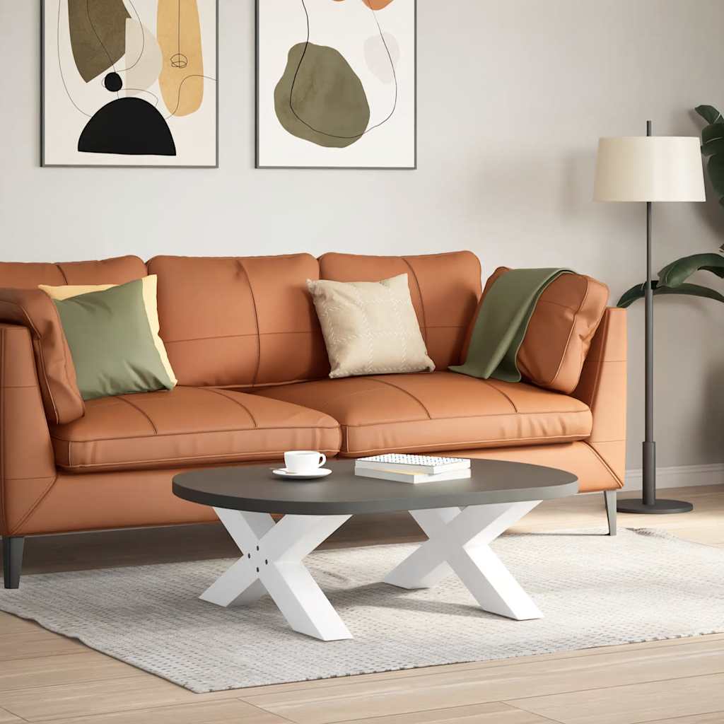 Gambe Tavolino da Caffè a X 2 pz Bianco 70x(30-31)cm in Acciaio - homemem39