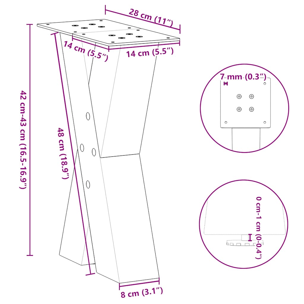 Gambe Tavolino Caffè a X 2 pz Bianco 28x(42-43) cm Acciaio - homemem39