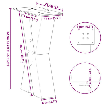 Gambe per Tavolino da Caffè forma X 2 pz Antracite 28x(42-43)cm
