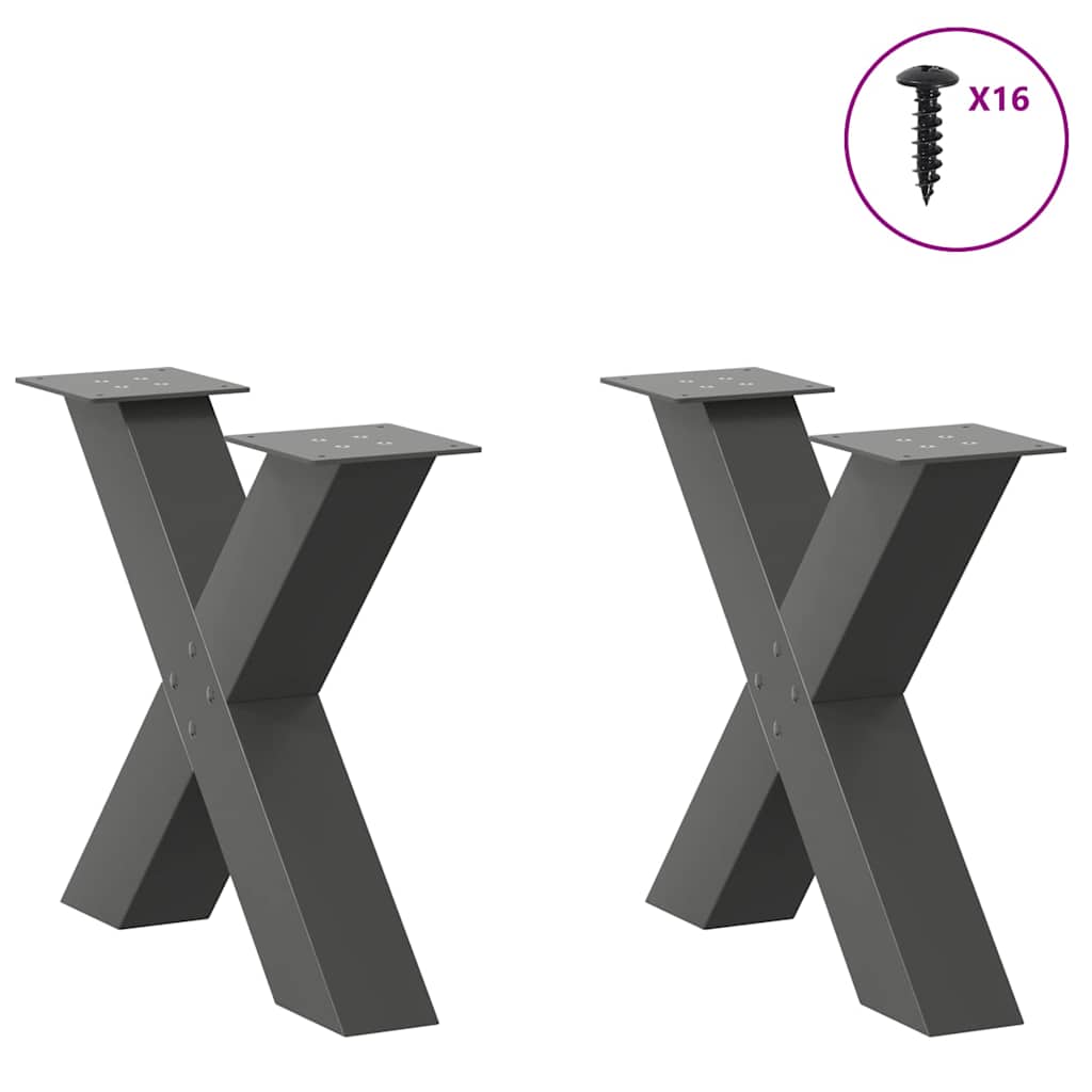 Gambe per Tavolino da Caffè a X 2 pz Antracite 60x(42-43) cm