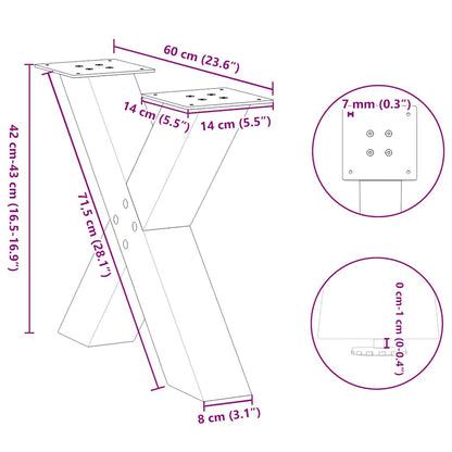Gambe per Tavolino da Caffè a X 2 pz Antracite 60x(42-43) cm