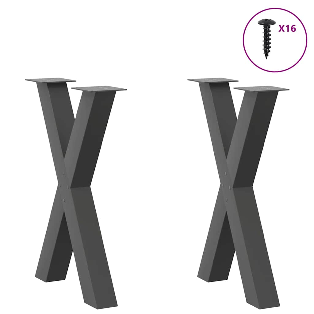 Gambe per tavolo da pranzo forma X 2 pz Antracite 60x(72-73) cm