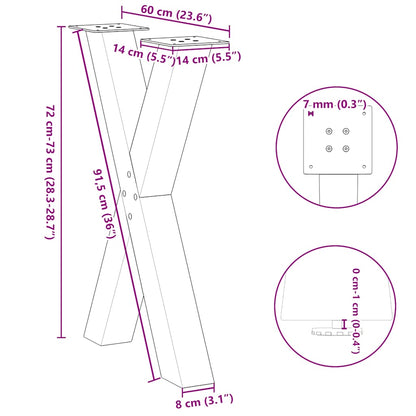 Gambe per tavolo da pranzo forma X 2 pz naturale 60x(72-73) cm