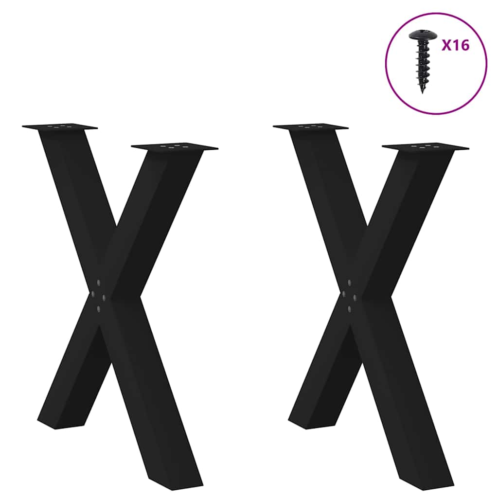 Gambe per tavolo da pranzo a forma di X 2 pz nere 70x(72-73) cm