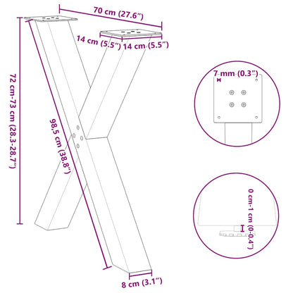Gambe per tavolo da pranzo a forma di X 2 pz nere 70x(72-73) cm