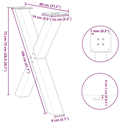 Gambe per tavolo da pranzo a forma di X 2 pz nere 80x(72-73) cm