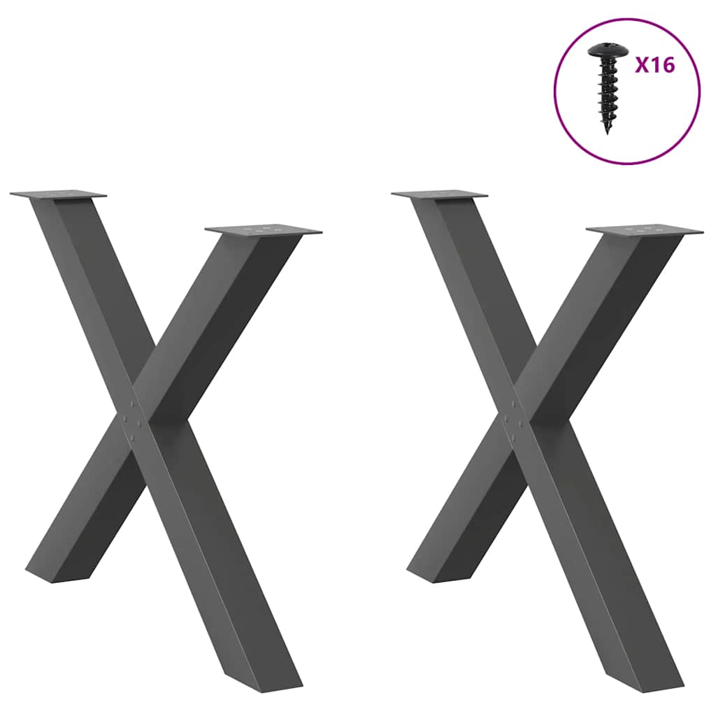 Gambe per tavolo da pranzo forma X 2 pz Antracite 90x(72-73) cm