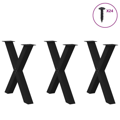 Gambe per tavolo da pranzo a forma di X 3 pz nere 70x(72-73) cm