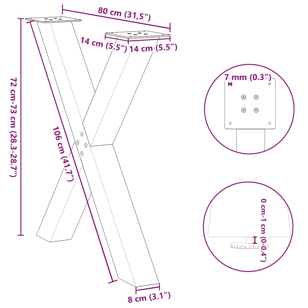 Gambe Tavolo Pranzo a X 3 pz Bianco 80x(72-73) cm Acciaio - homemem39