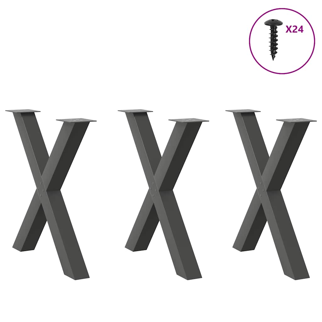 Gambe Tavolo Pranzo a X 3 pz Antracite 80x(72-73) cm Acciaio - homemem39
