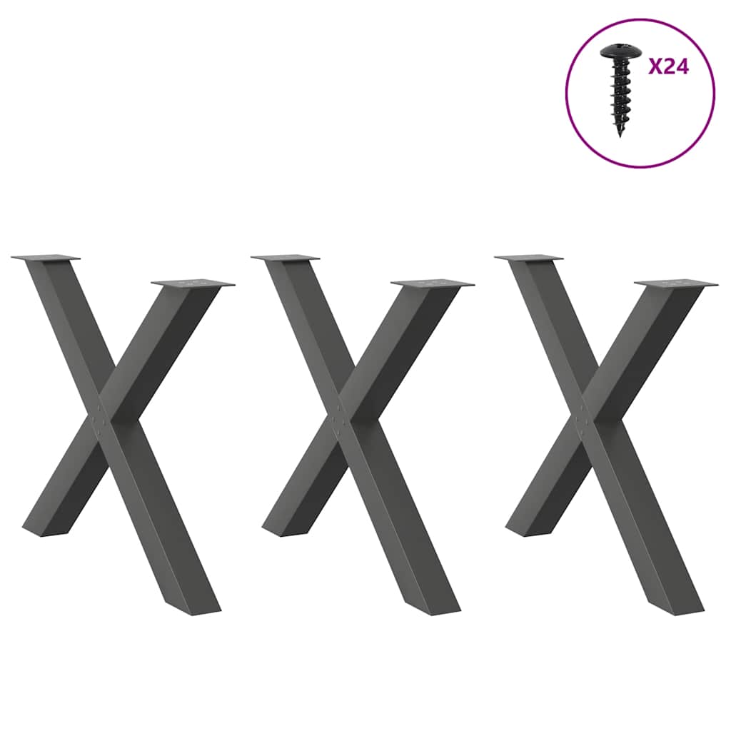 Gambe per tavolo da pranzo forma X 3 pz Antracite 90x(72-73) cm