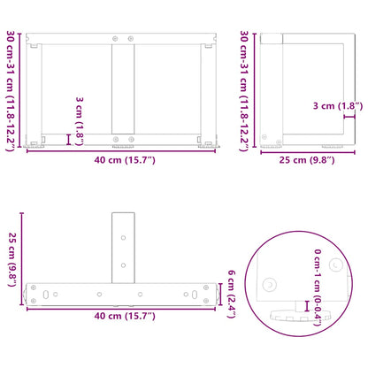 Gambe Tavolino da Caffè forma T 2 pz Antracite 40x25x(30-31) cm