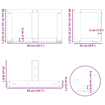 Gambe Tavolino da Caffè a T 2 pz Nero 50x25x(30-31) cm Acciaio - homemem39