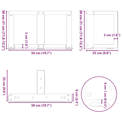Gambe per Tavolino da Caffè forma T 2 pz Nere 50x25x(30-31) cm