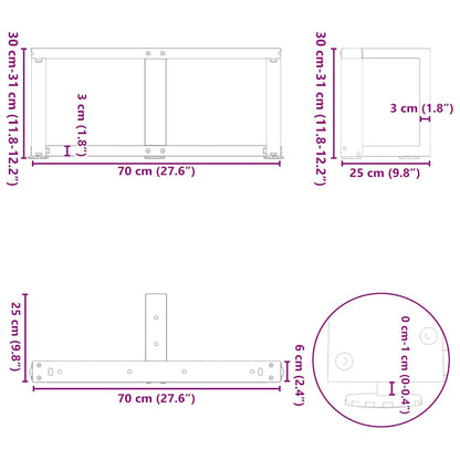 Gambe per Tavolino da Caffè forma T 2 pz Nere 70x25x(30-31) cm