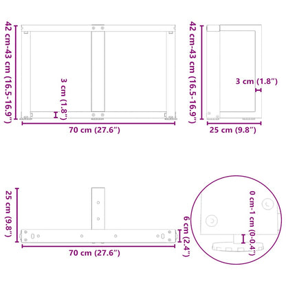 Gambe Tavolino da Caffè forma T 2 pz Antracite 70x25x(42-43) cm
