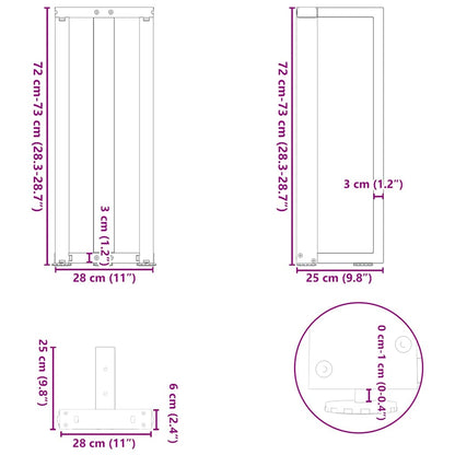 Gambe per tavolo consolle a T 2 pz Antracite 25x28x(72-73) cm