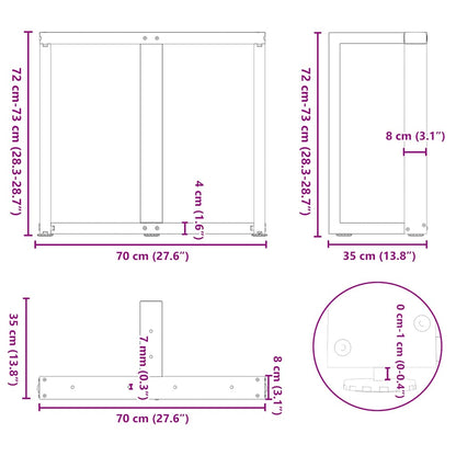 Gambe per tavolo da pranzo forma T 2 pz bianche 70x35x(72-73)cm