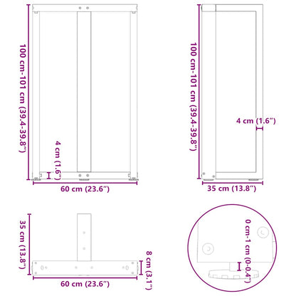 Gambe per tavolo da bar forma T 2 pz bianche 60x35x(100-101) cm