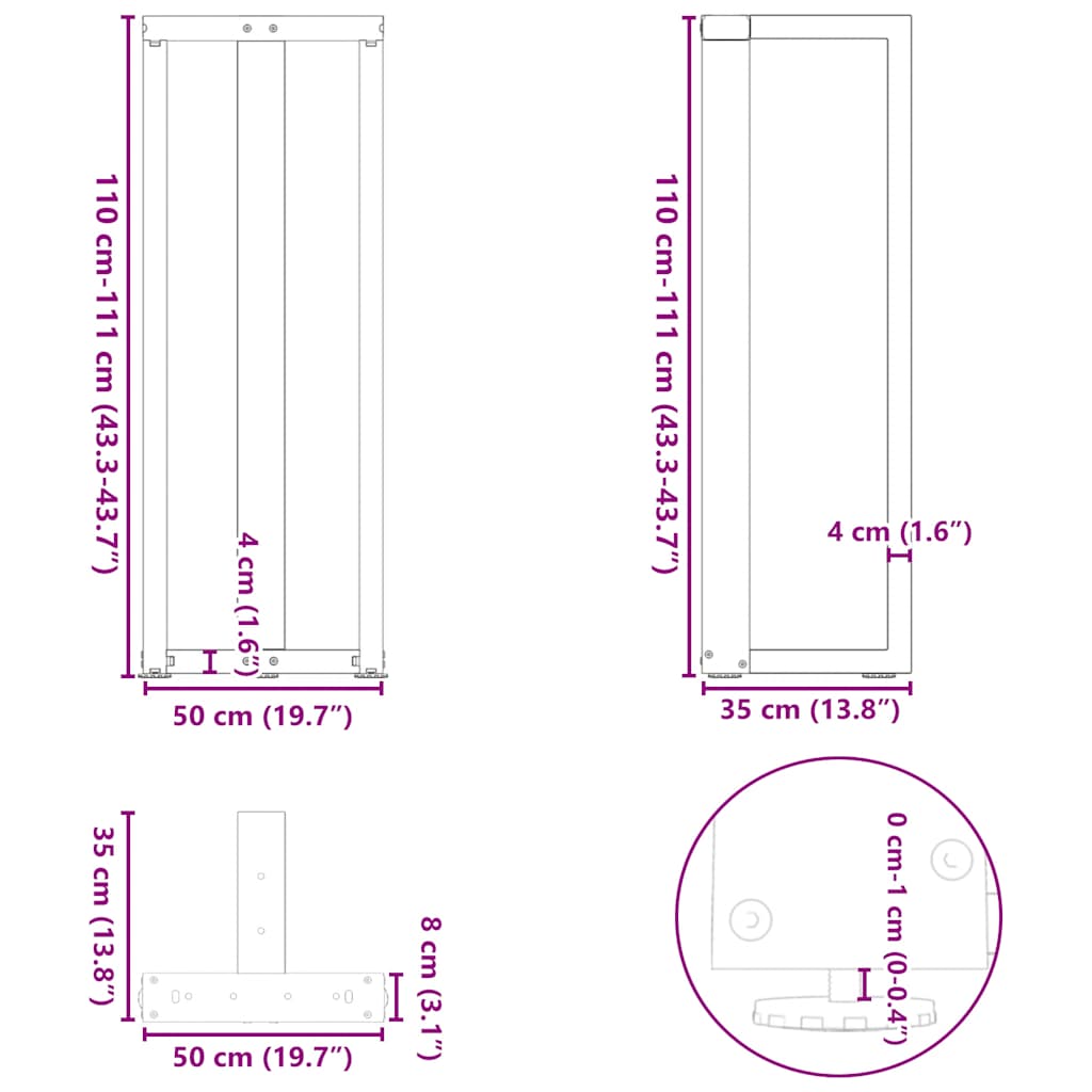 Gambe Tavolo Bar a T 2 pz Naturale 50x35x(111-112) cm Acciaio - homemem39