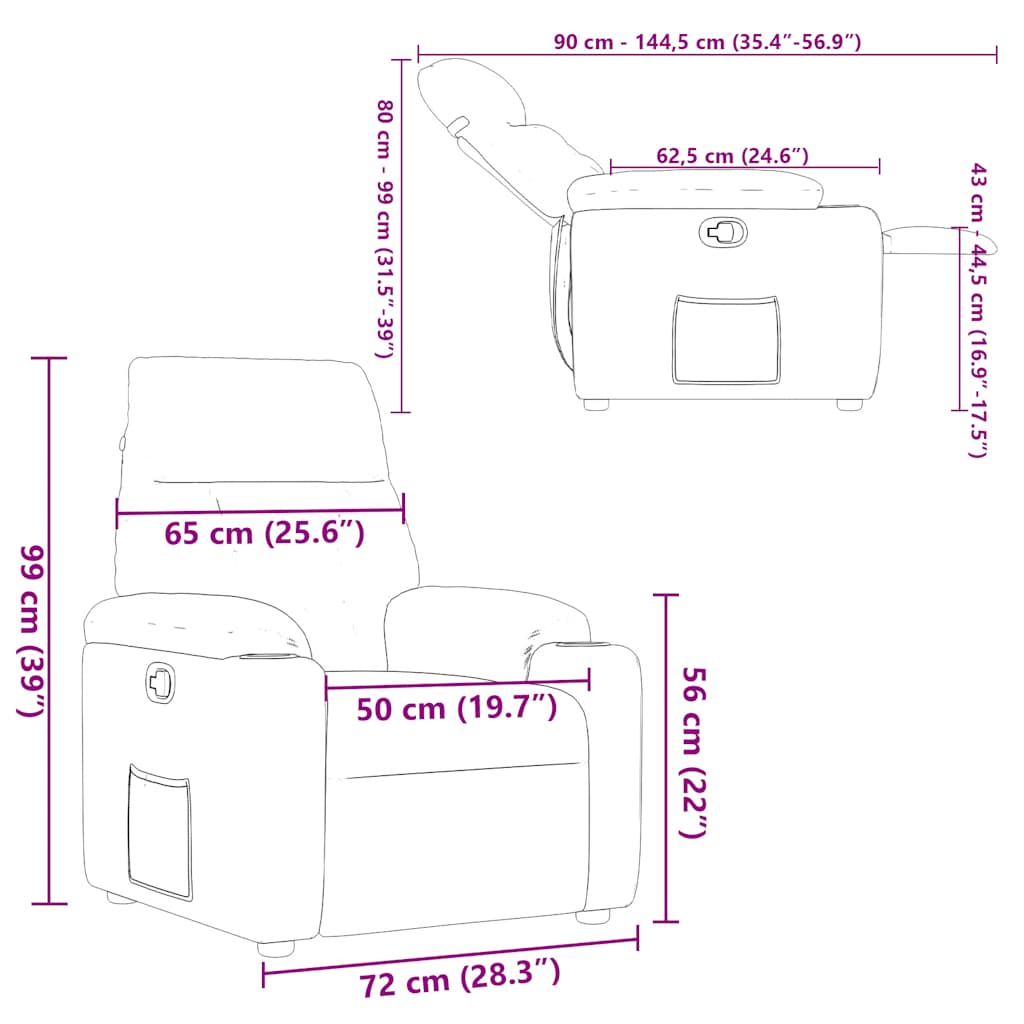 Poltrona Reclinabile in Tessuto Grigio Nuvola - homemem39