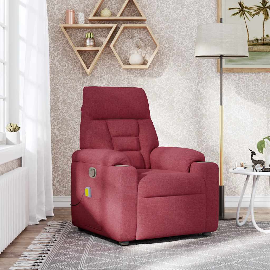 Poltrona Massaggiante Reclinabile Rosso Vino in Tessuto - homemem39