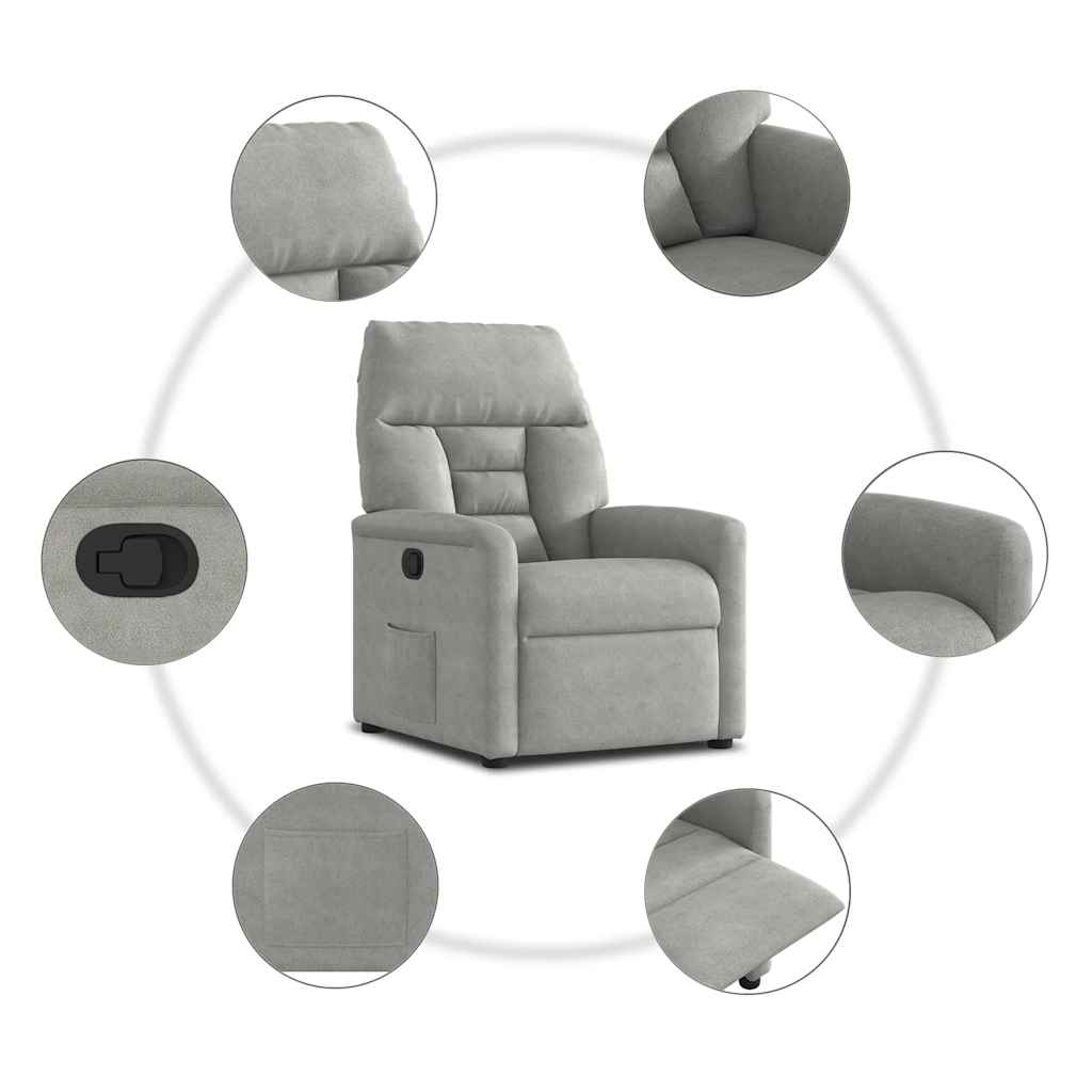 Poltrona Reclinabile Grigio Chiaro in Tessuto di Microfibra