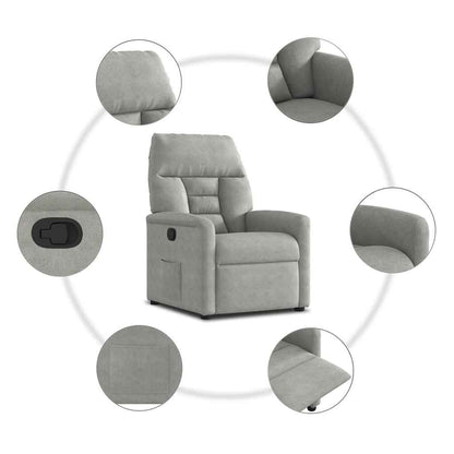 Poltrona Reclinabile Grigio Chiaro in Tessuto di Microfibra