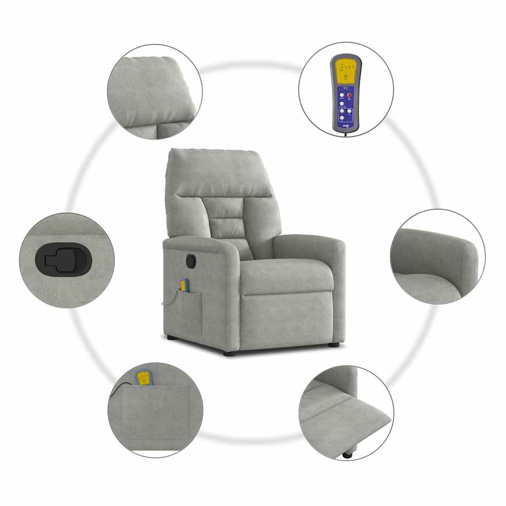 Poltrona Reclinabile Massaggio Grigio Chiaro Tessuto Microfibra | homemem39