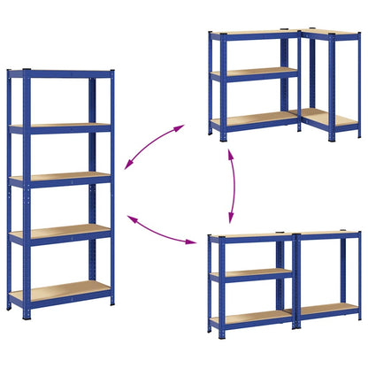 Mensole Portaoggetti 5 Strati 2pz Blu Acciaio Legno Multistrato - homemem39