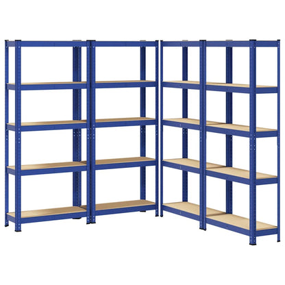 Mensole Portaoggetti 5 Strati 4pz Blu Acciaio Legno Multistrato - homemem39