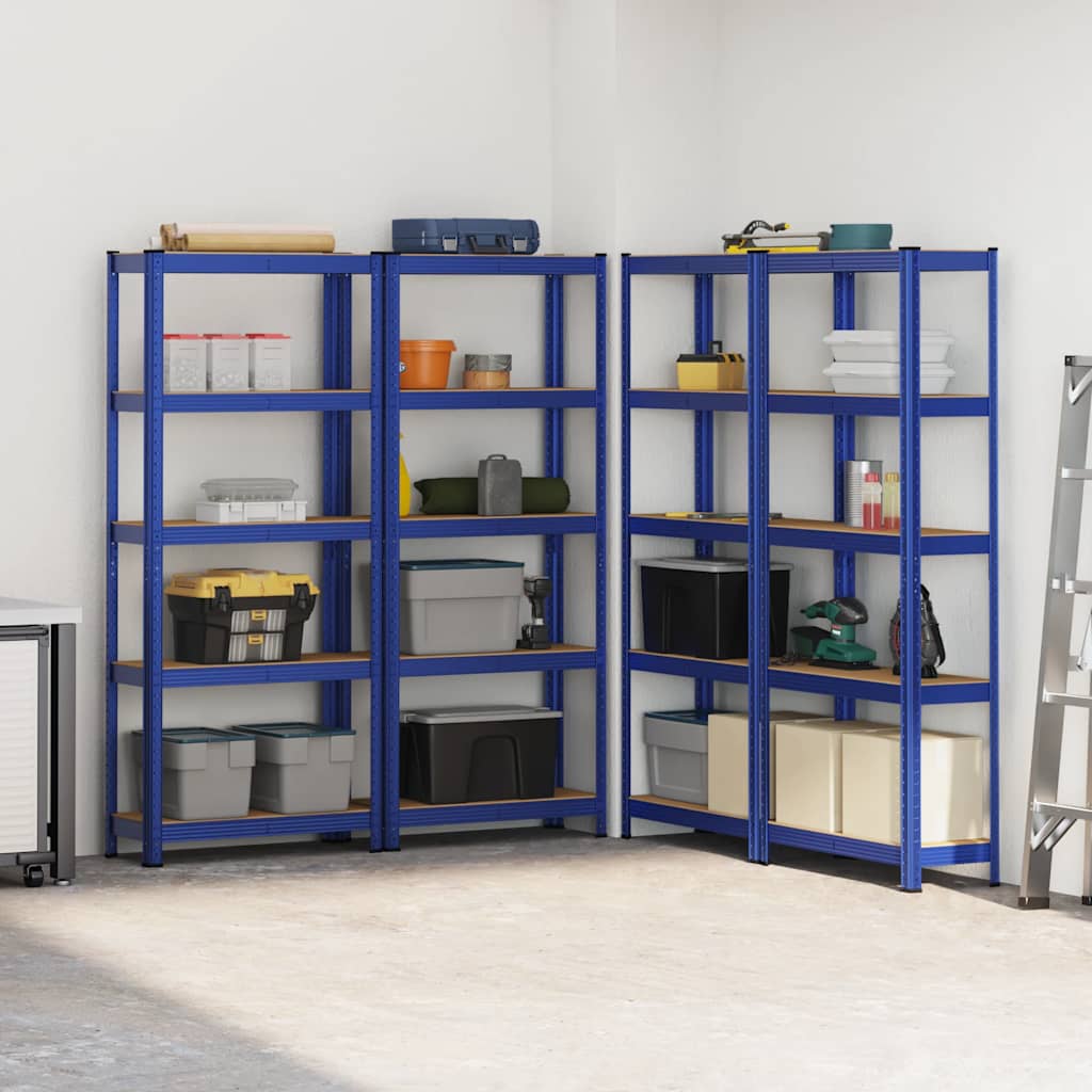 Mensole Portaoggetti 5 Strati 4pz Blu Acciaio Legno Multistrato - homemem39