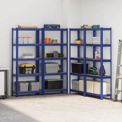 Mensole Portaoggetti 5 Strati 4pz Blu Acciaio Legno Multistrato - homemem39