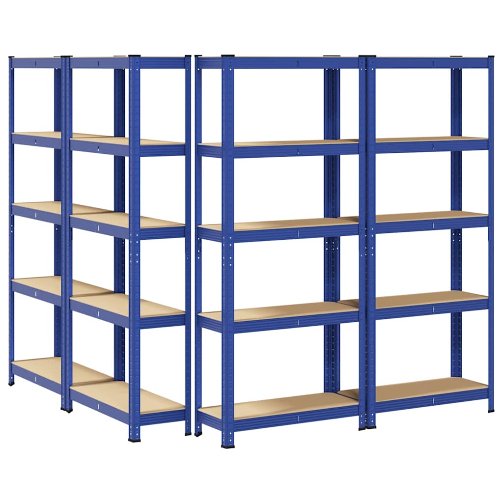 Mensole Portaoggetti 5 Strati 4pz Blu Acciaio Legno Multistrato - homemem39