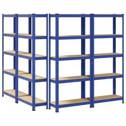 Mensole Portaoggetti 5 Strati 4pz Blu Acciaio Legno Multistrato - homemem39
