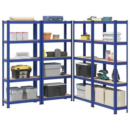 Mensole Portaoggetti 5 Strati 4pz Blu Acciaio Legno Multistrato - homemem39