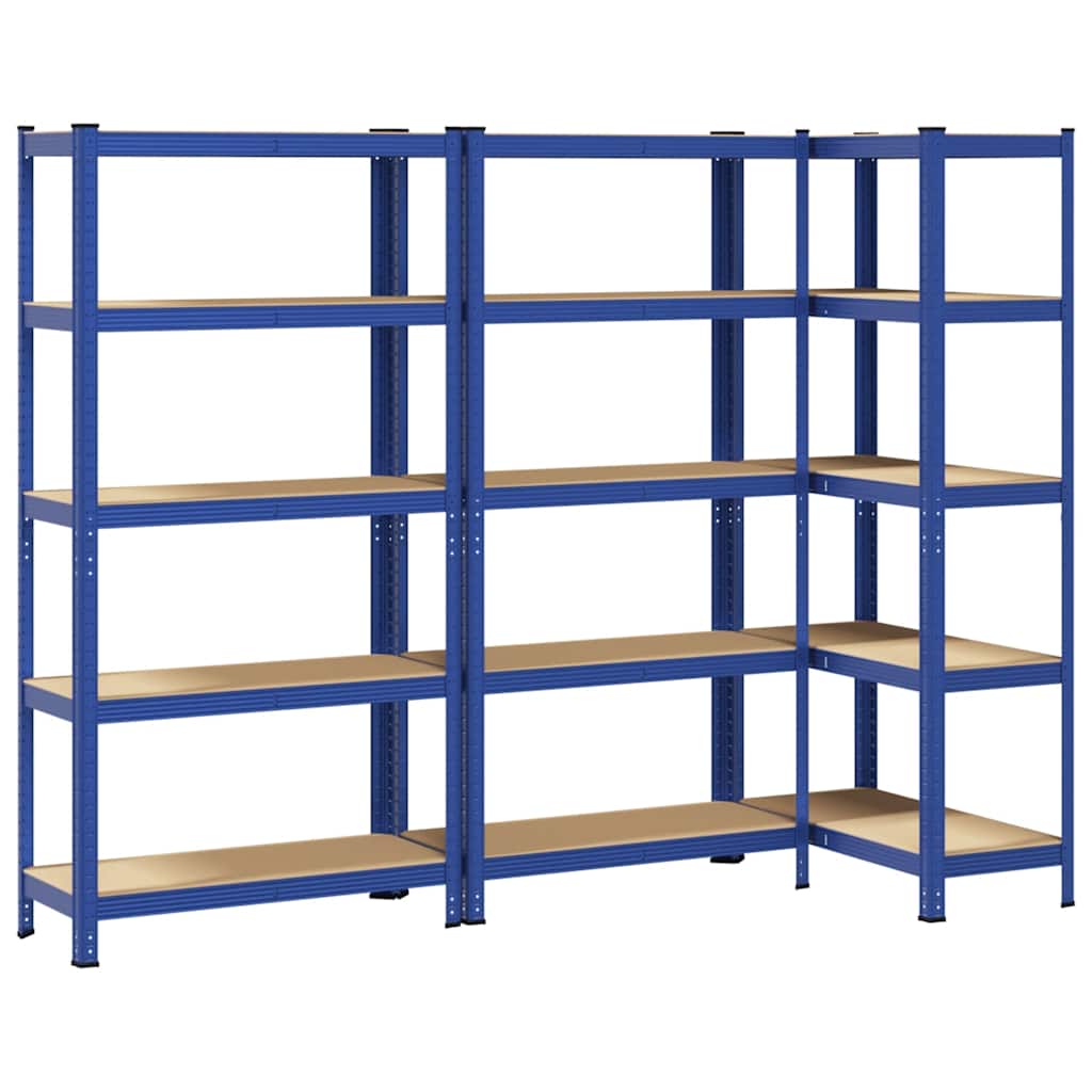 Mensole Portaoggetti 5 Strati 3pz Blu Acciaio Legno Multistrato - homemem39