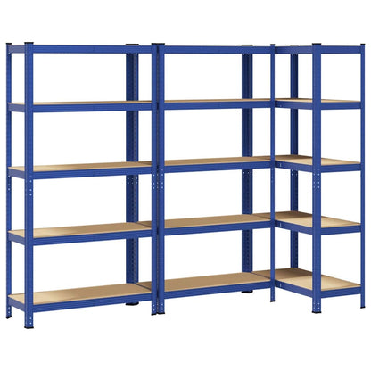Mensole Portaoggetti 5 Strati 3pz Blu Acciaio Legno Multistrato - homemem39
