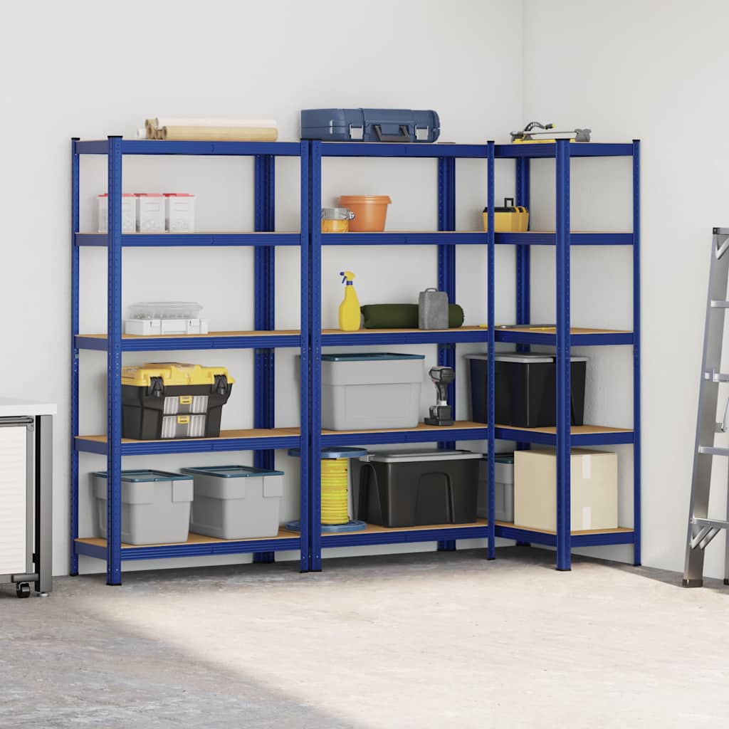 Mensole Portaoggetti 5 Strati 3pz Blu Acciaio Legno Multistrato - homemem39