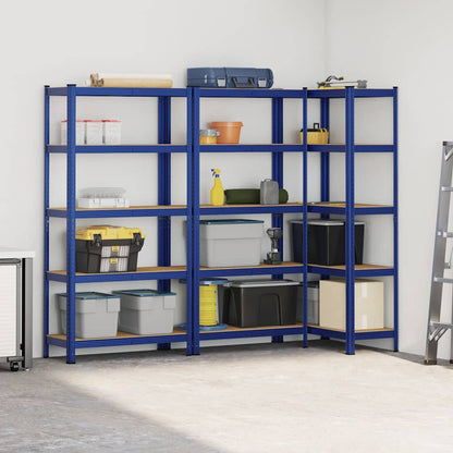Mensole Portaoggetti 5 Strati 3pz Blu Acciaio Legno Multistrato - homemem39