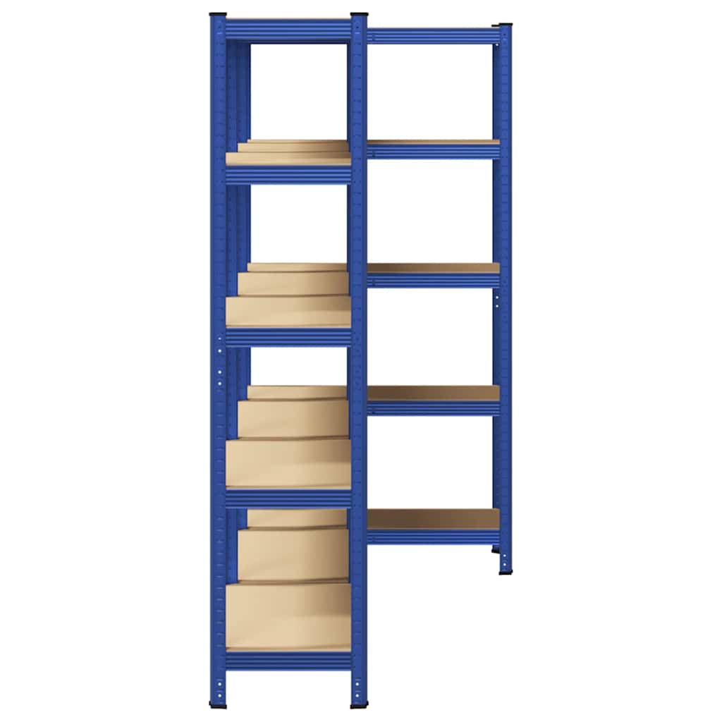 Mensole Portaoggetti 5 Strati 3pz Blu Acciaio Legno Multistrato - homemem39