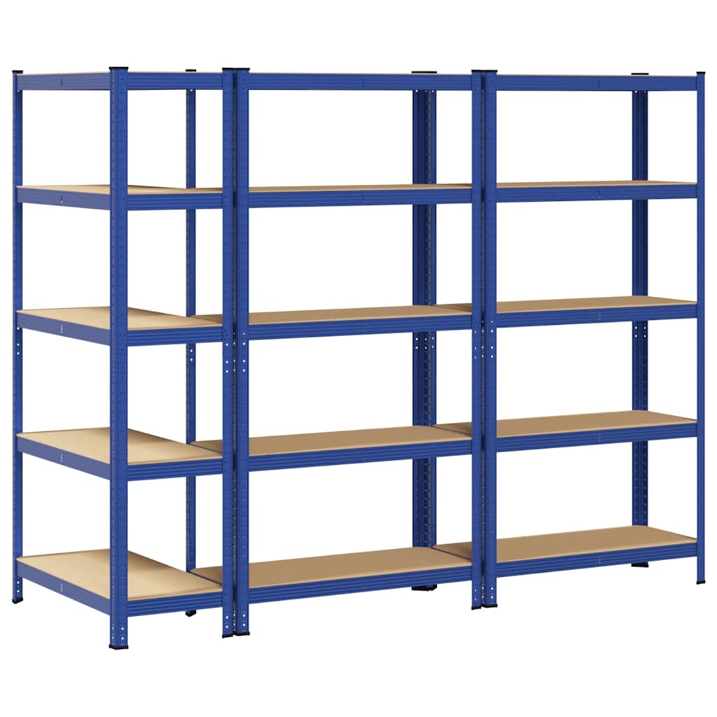 Mensole Portaoggetti 5 Strati 3pz Blu Acciaio Legno Multistrato - homemem39