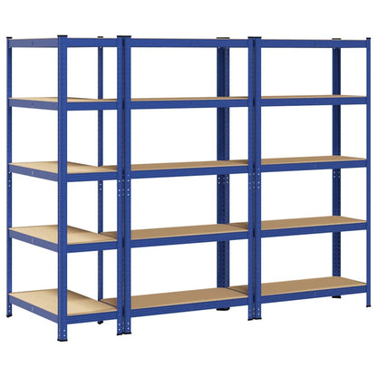 Mensole Portaoggetti 5 Strati 3pz Blu Acciaio Legno Multistrato - homemem39