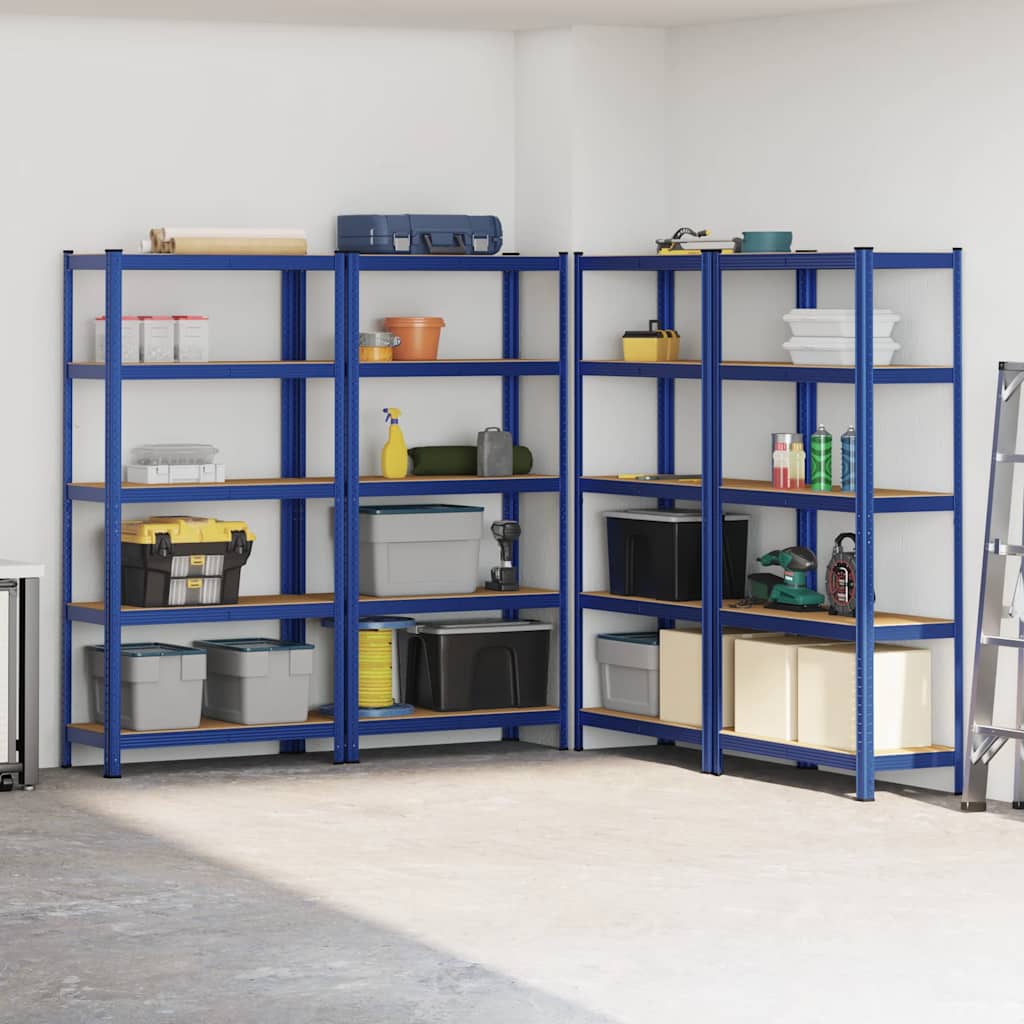 Mensole Portaoggetti 5 Strati 4pz Blu Acciaio Legno Multistrato - homemem39