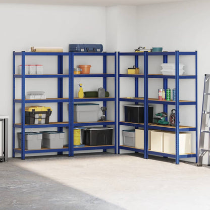 Mensole Portaoggetti 5 Strati 4pz Blu Acciaio Legno Multistrato - homemem39