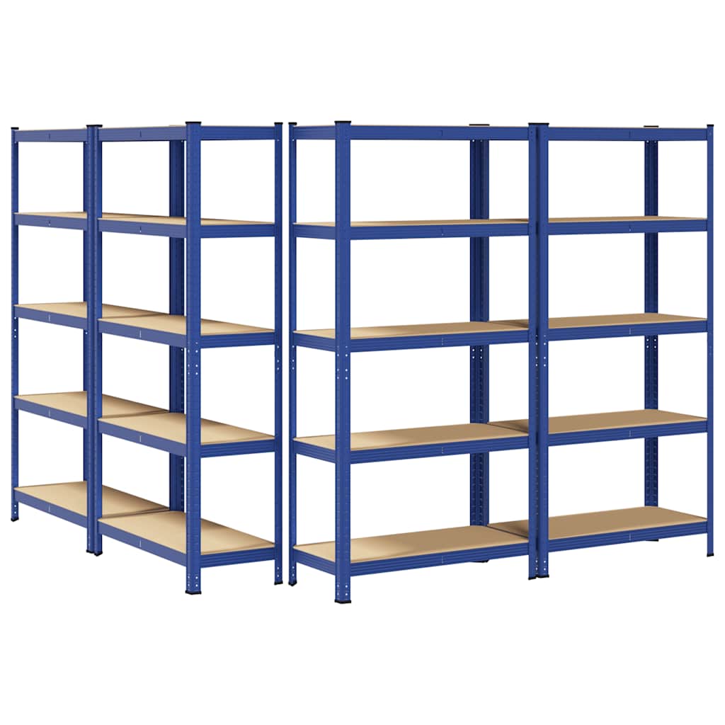 Mensole Portaoggetti 5 Strati 4pz Blu Acciaio Legno Multistrato - homemem39