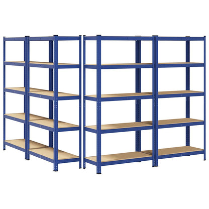 Mensole Portaoggetti 5 Strati 4pz Blu Acciaio Legno Multistrato - homemem39