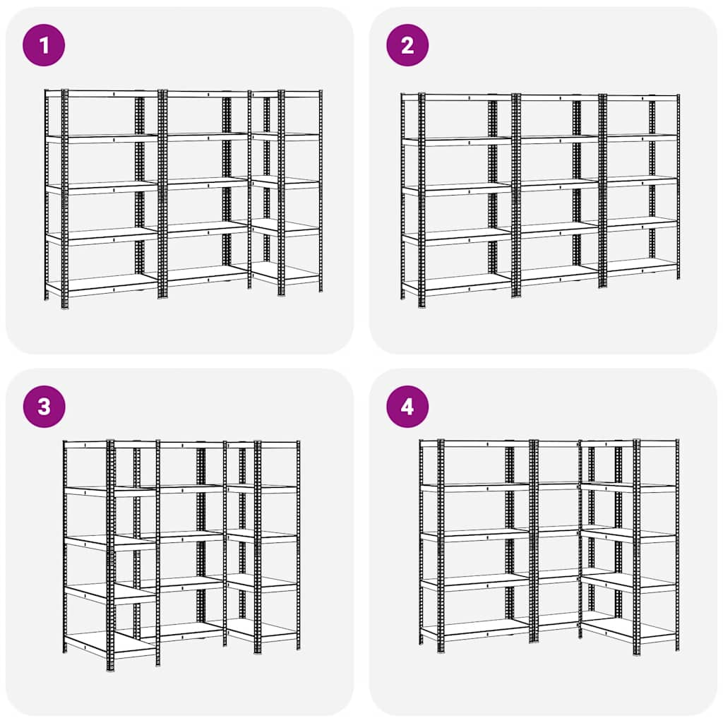 Scaffali Resistenti 5 Ripiani 3pz Argento Acciaio e Multistrato - homemem39