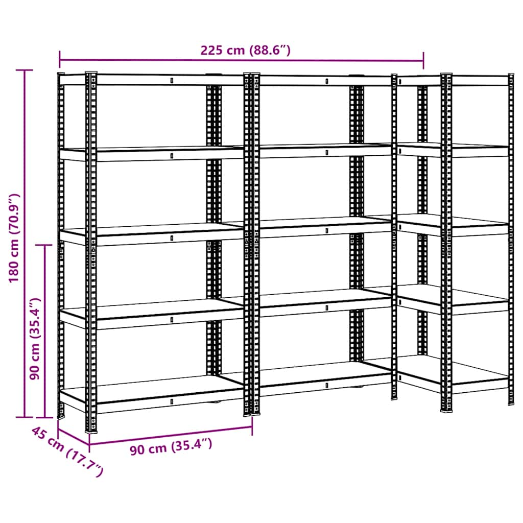 Scaffali Resistenti 5 Ripiani 3pz Argento Acciaio e Multistrato - homemem39